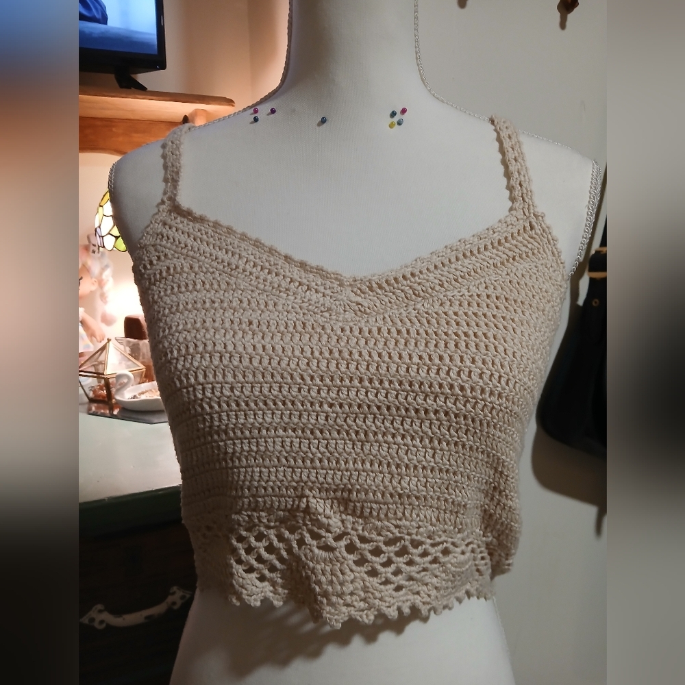 Cozy Casual Crochet Beige Crop Top